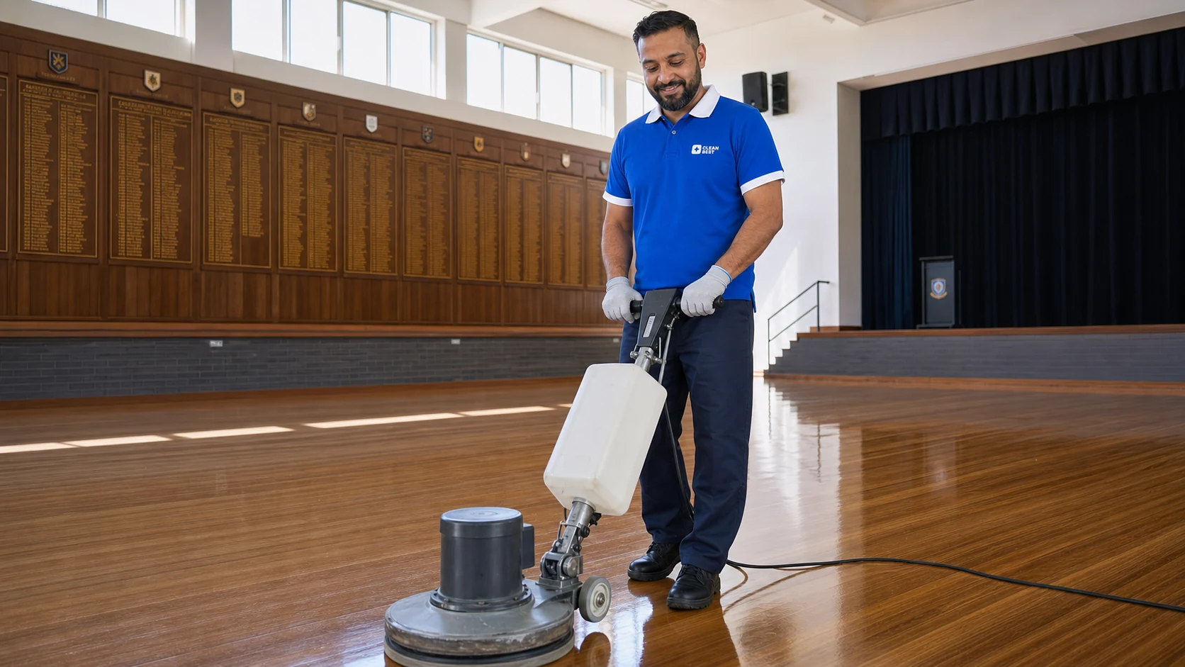 Clean Best cleaner mopping a classroom floor at a school serving Silverwater NSW